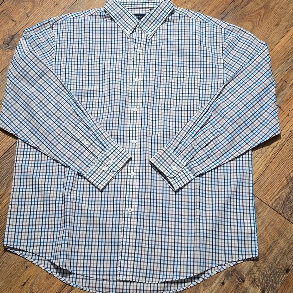 Arrow Blue and Black Casual Button Down Shirt with Plaid Design